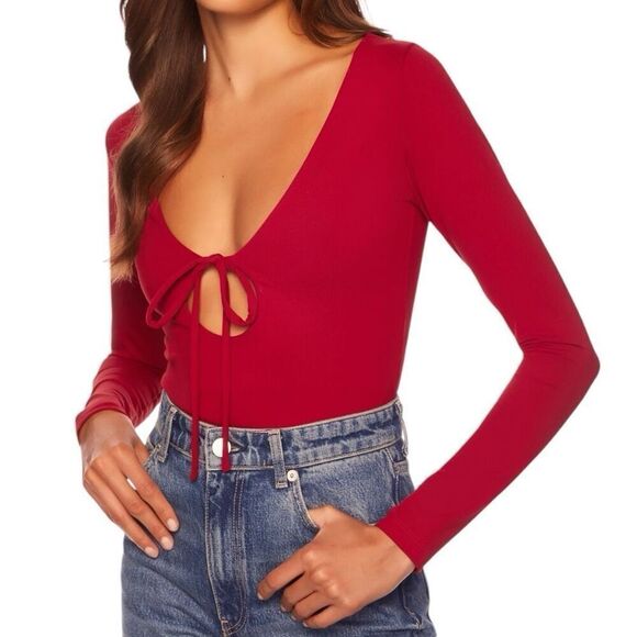 NEW Susana Monaco Tie Circle Long Sleeve Top in Berries Small - Picture 1 of 12